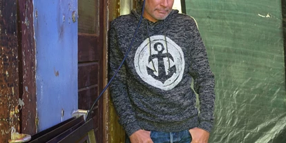 Lieferservice - Handbedruckert Baumwoll-Strickhoodie - The Art of Hamburg - HAFEN ATELIERS GmbH