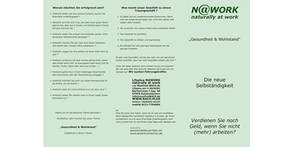 Lieferservice - Art des Unternehmens: Lernen / Coaching - Rheinland-Pfalz - Biete N@WORK 
(naturally at work) 
- Keine Einstiegskosten 
- Keinerlei finanzielles Risiko 
- Keine Abnahmeverpflichtung 
- 30 Tage Geldzurueck Garantie 
- Internationale Network Company 
- Kostenlose StateOfTheArt Website 
- Kostenlose persoenliche Betreuung 
- Nebenberuflich: PASSIV Einkommen 
- Kein Verkauf: Empfehlungsmarketing 
- Multilingual Information: http://BACH.PLUS  - N@WORK naturally at work